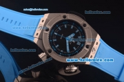 Hublot King Power Swiss ETA 2824 Automatic Steel Case with Black Dial and Blue Rubber Strap