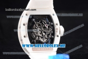 Richard Mille RM 055 Bubba Watson Asia Manual Winding Ceramic/Steel Case with Skeleton Dial and White Rubber Strap Blue Inner Bezel - 1:1 Original