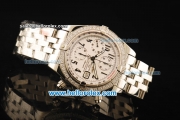 Breitling Chronomat Evolution Chronograph Swiss Valjoux 7750 Automatic Movement Steel Case with Diamond Bezel and White Dial