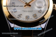 Rolex Day-Date II Asia Automatic Two Tone Case/Bracelet with Silver Dial and Arabic Numeral Markers