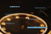 Rolex Cellini Swiss Quartz Yellow Gold Case with Brown Dial and Black Leather Strap-Diamond Markers