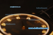 Rolex Cellini Swiss Quartz Yellow Gold Case with Brown Dial and Black Leather Strap-Diamond Markers