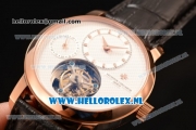 Vacheron Constantin Traditionnelle Tourbillon Manual Winding Rose Gold Case with White Dial and Black Leather Strap