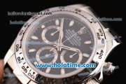 Rolex Daytona Oyster Perpetual Swiss Valjoux 7750 Chronograph Movement Silver Case with Black Dial and Black Leather Strap