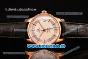 Omega De Ville Hour Vision Clone Omega 8500 Automatic Rose Gold Case with White Dial and Rose Gold Stick Markers (KW)