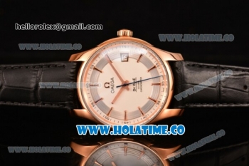 Omega De Ville Hour Vision Clone Omega 8500 Automatic Rose Gold Case with White Dial and Rose Gold Stick Markers (KW)