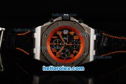 Audemars Piguet Royal Oak Chronograph Swiss Valjoux 7750 Automatic Movement Black Dial with Orange Number Markers and Black Leather Strap