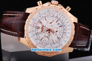 Breitling for Bentley Motors T Working Chronograph Rose Gold Case with White Dial Brown Leather Strap