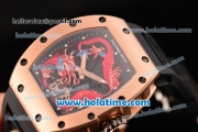 Richard Mille Tourbillon RM 057 Dragon Swiss ETA 2824 Automatic Rose Gold Case with Black Rubber Strap and Red Dragon Dial