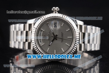 Rolex Day-Date Clone Rolex 3255 Automatic Stainless Steel Case/Bracelet with Silver Dial and White Stick Markers