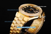 Rolex Day Date II Automatic Movement Full Gold with Double Row Diamond Bezel - Diamond Markers and Black MOP Dial