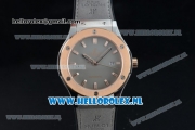 Hublot Classic Fusion Miyota 9015 Automatic Rose Gold Case with Grey Dial Stick Markers and Grey Genuine Leather Strap