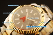 Rolex Datejust II Swiss ETA 2836 Automatic Full Steel with Yellow Gold Bezel and Black Dial-Stick Markers/Two Tone Strap