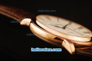 Patek Philippe Calatrava Swiss ETA 2824 Automatic Rose Gold Case with White Dial and Brown Leather Strap