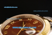 Rolex Datejust II Oyster Perpetual Automatic Movement Brown Dial with Gold Roman Numerals and Gold Bezel-Two Tone Strap