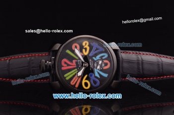 Gaga Milano Italy Asia 6497 Manual Winding PVD Case with Black Dial and Black Strap - colorized Markers