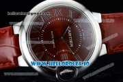 Cartier Ballon Bleu De Swiss ETA 2671 Automatic Steel Case Red Dial With Roman Numeral Markers Red Leather Strap - 1:1 Original