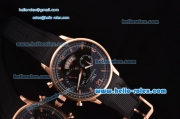 IWC Portuguese Chronograph Japanese Miyota OS20 Quartz Rose Gold Case with Black Rubber Strap and Black Dial