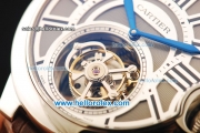 Cartier ballon bleu de Cartier Swiss Tourbillon Manual Winding Movement Steel Case with Roman Numerals and Brown Leather Strap