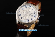 IWC Schaffhausen Automatic Movement Steel Case with White Dial-Numeral Markers and Brown Leather Strap