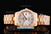 Rolex Day Date II Automatic Movement Full Rose Gold with Diamond Bezel-Diamond Markers and Silver Dial