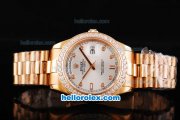 Rolex Day Date II Automatic Movement Full Rose Gold with Diamond Bezel-Diamond Markers and Silver Dial