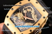 Richard Mille Tourbillon RM 057 Dragon Swiss ETA 2824 Automatic Yellow Gold Case with Black Rubber Strap and Gold Dragon Dial - 1:1 Original