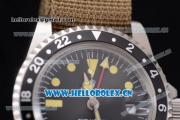 Rolex GMT-Master Asia 2813 Automatic Steel Case with Black Dial Dot Markers and Army Green Nylon Strap