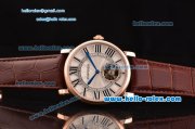 Cartier Rotonde De Tourbillon ST22 Automatic Rose Gold Case with White Dial and Brown Leather Strap