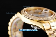 Rolex Day-Date II Automatic Movement Full Gold with Double Row Diamond Bezel-White MOP Dial and Diamond Markers