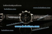 IWC Portuguese Chrono Miyota OS20 Quartz Steel Case with Black Leather Strap and Black Dial