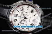 Cartier Cle de Cartier Chrono Japanese Miyota OS20 Quartz Steel Case with White Dial and Black Leather Strap