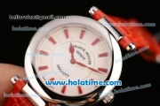 Franck Muller Ronde Miyota Quartz Steel Case with Red Leather Bracelet White Dial and Red Stick Markers