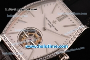 Vacheron Constantin Malte Swiss ST Tourbillon Steel Case with Black Alligator Strap Diamond Bezel and White Dial (FT)