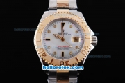 Rolex Yacht-Master Oyster Perpetual Chronometer Automatic Two Tone with White Shell Dial,Gold Bezel and Diamond Marking-Small Calendar