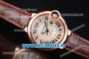 Cartier Ballon Bleu Medium Asia Automatic Rose Gold Case with Beige Dial Brown Leather Strap and Roman Numeral Markers (YF)