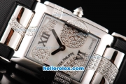 Patek Philippe Twenty-4 Swiss Quartz Movement Plate Platinum Case with Diamond/White Dial and Black Leather Strap