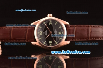 Omega Railmaster Automatic ETA Coating Rose Gold Case with Black Dial and Brown Leather Strap