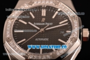 Audemars Piguet Royal Oak 41MM Clone AP Calibre 3120 Automatic Steel Case with Black Dial Diamonds Bezel - Stick Markers (EF)