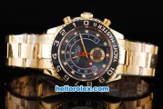 Rolex Yachtmaster II Oyster Perpetual chronometer Swiss ETA 2813 Automatic Black MOP Dial and Black Bezel-Full Gold Case and Strap-Diamond Marking