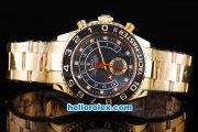 Rolex Yachtmaster II Oyster Perpetual chronometer Swiss ETA 2813 Automatic Black MOP Dial and Black Bezel-Full Gold Case and Strap-Diamond Marking