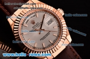 Rolex Day-Date Asia 2813 Automatic Rose Gold Case with Brown Leather Strap Stick Markers and White Dial