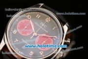 IWC Portuguese Chrono Miyota OS20 Quartz Steel Case with Grey Dial Numeral Markers and Black Leather Bracelet