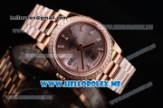 Rolex Day-Date Swiss ETA 2836 Automatic Rose Gold Case/Bracelet with Silver Dial and Stick Markers Diamonds Bezel (BP)