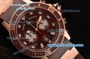 Ulysse Nardin Maxi Marine Diver Chrono Miyota OS20 Quartz Rose Gold Case with Brown Rubber Strap Brown Dial 7750 Coating