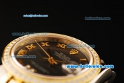 Rolex Datejust Automatic Movement ETA Coating Case with Diamond Bezel and Roman Numerals-Two Tone Strap