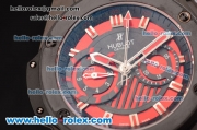 Hublot King Power Swiss Valjoux 7750-DD Automatic PVD Case with Red Dial and Black Rubber Strap