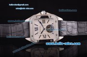 Cartier Santos 100 Swiss Tourbillon Manual Winding Movement Steel Case with White Dial and Black Leather Strap