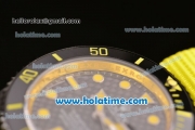 Rolex Submariner Asia 2813 Automatic PVD Case with Yellow Markers Carbon Fiber Dial and Yellow Nylon Strap