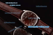 Rolex Cellini Danaos Swiss Quartz Stainless Steel Case with Brown Leather Strap Brown Dial Stick Markers